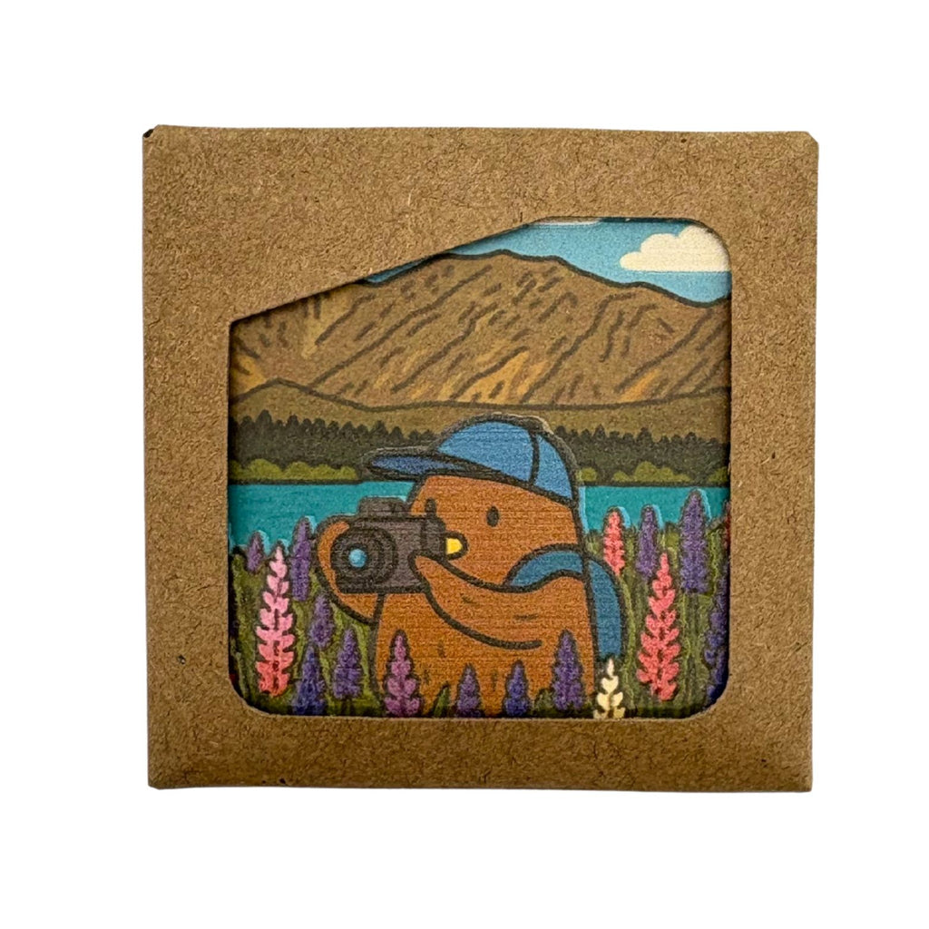 Fields of Lupins (Lake Tekapo) – Ceramic Fridge Magnet (Coffee Brown Artist Collection)