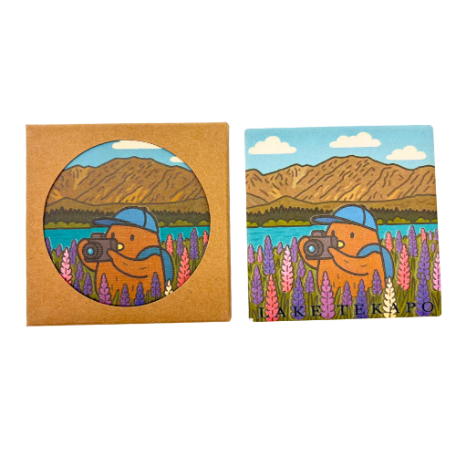 Fields of Lupins (Lake Tekapo) – Ceramic Coaster (Coffee Brown Artist Collection)